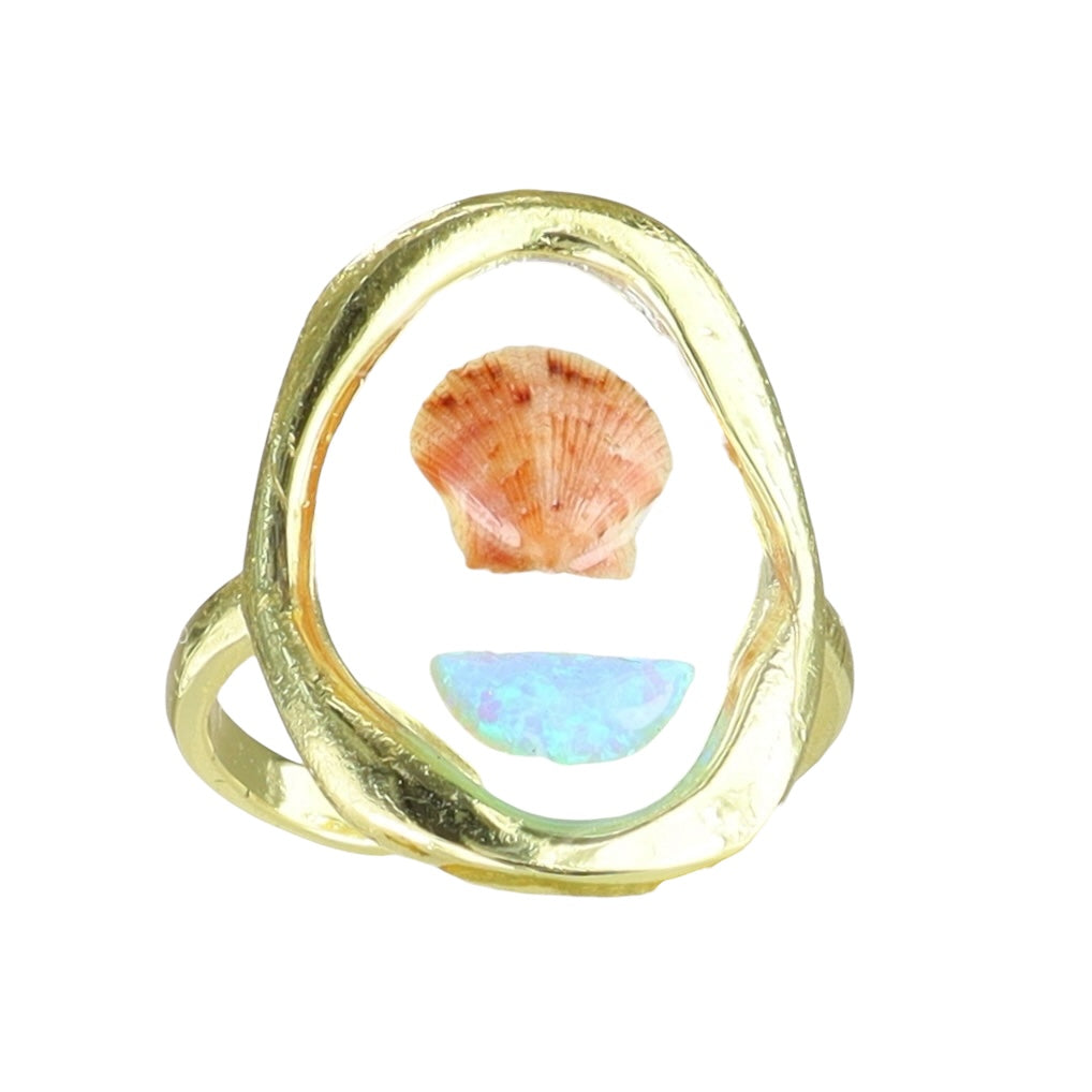 Seaside Glow Opal & Shell Ring