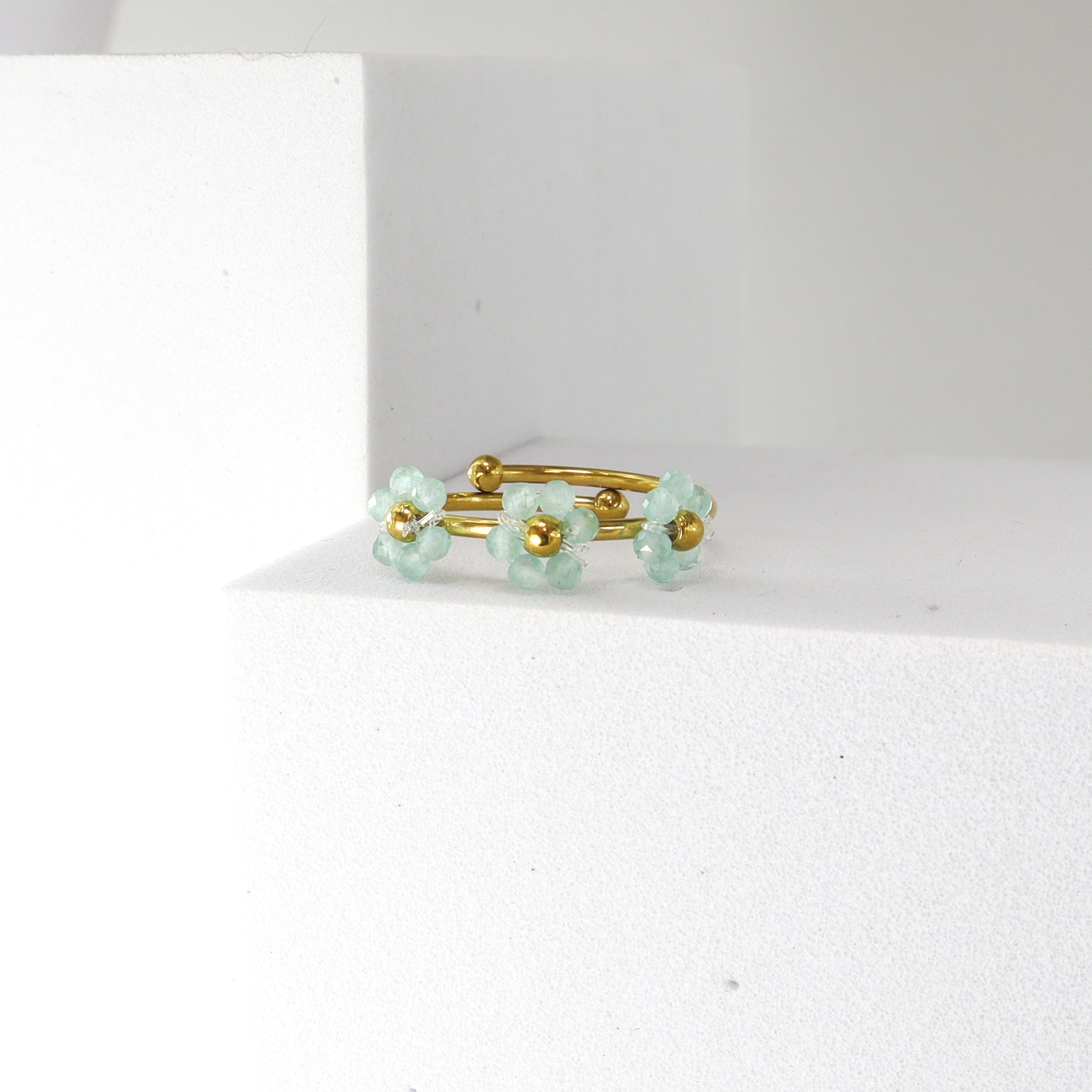 Baby Blue Crystal Blossom Adjustable Ring