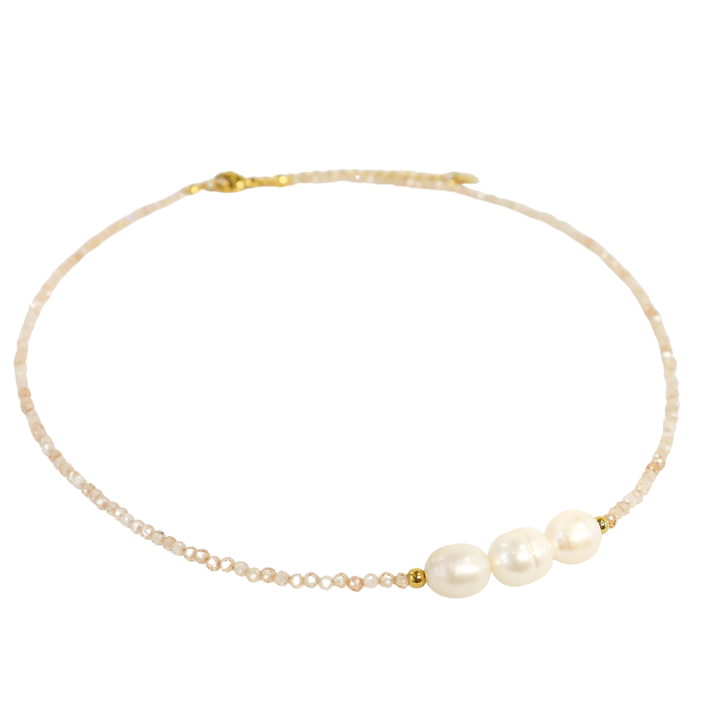 Fresh Water Pearl Tan & Gold Crystal Necklace