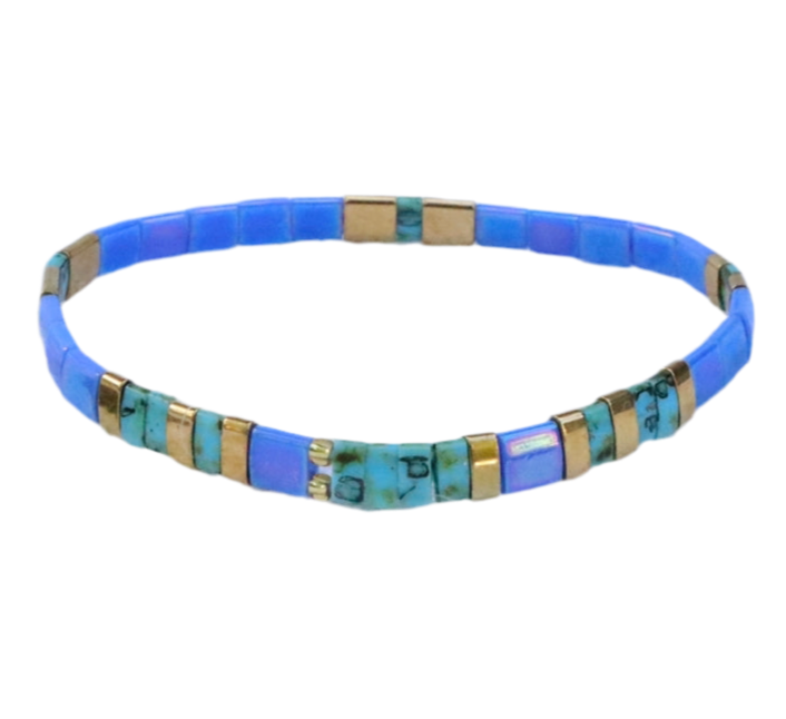 Periwinkle, Gold & Turquoise Flat Tila Bead Bracelet