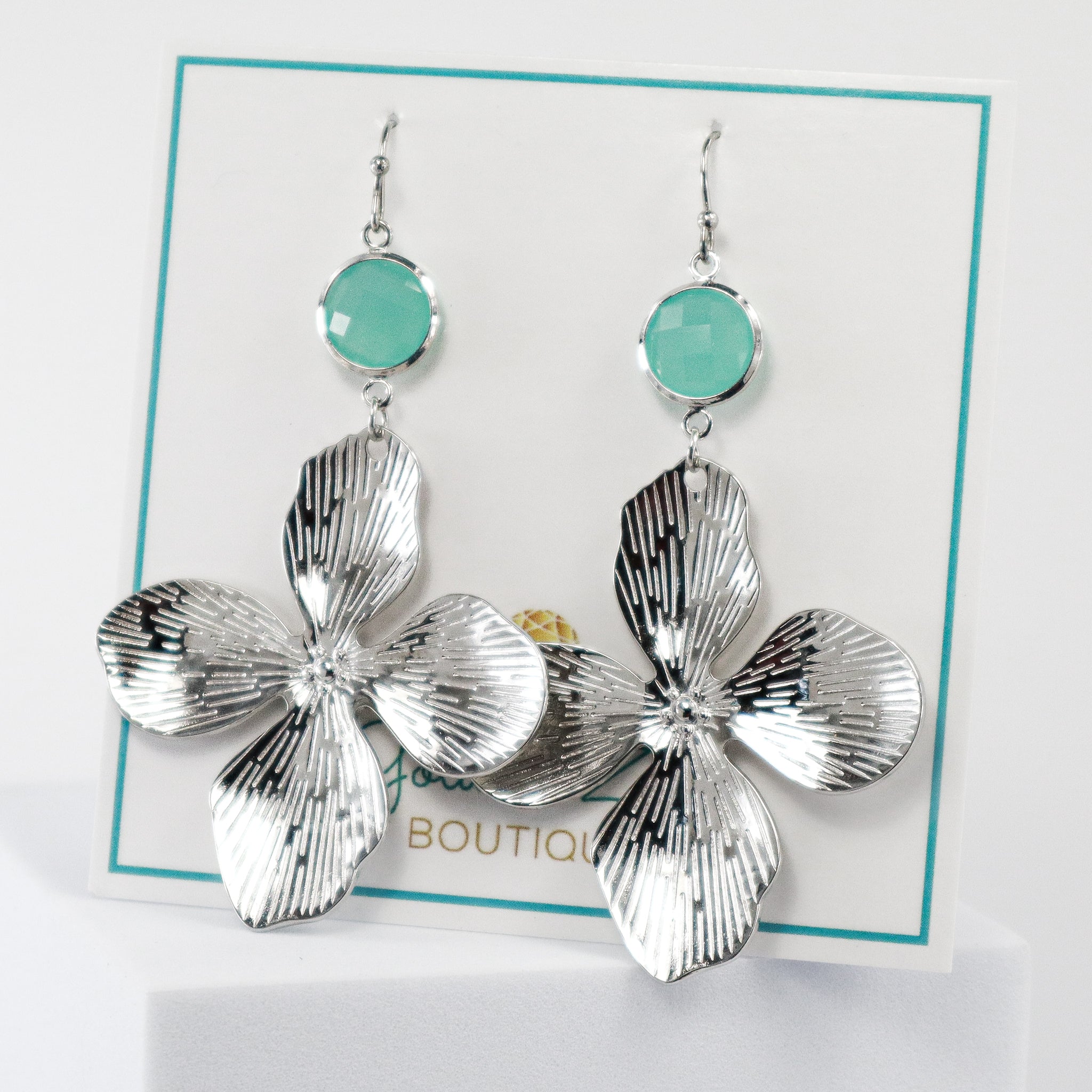 Silver & Blue Dogwood Flower Earrings