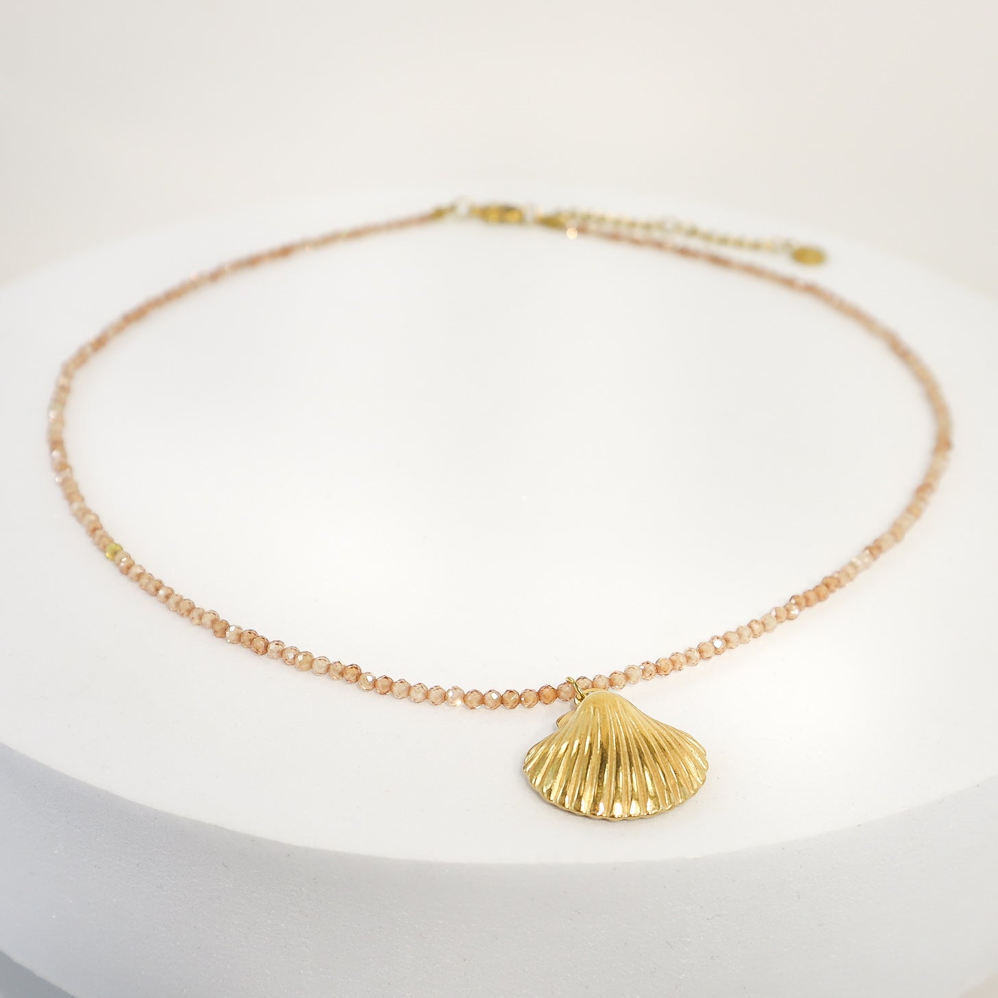 Gold Shell Tan Crystal Necklace