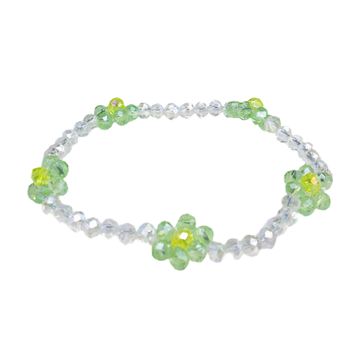Green & Clear Crystal Daisy Bracelet