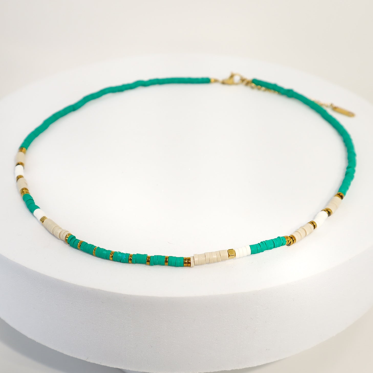 Coastal Teal Clay Beaded Necklace