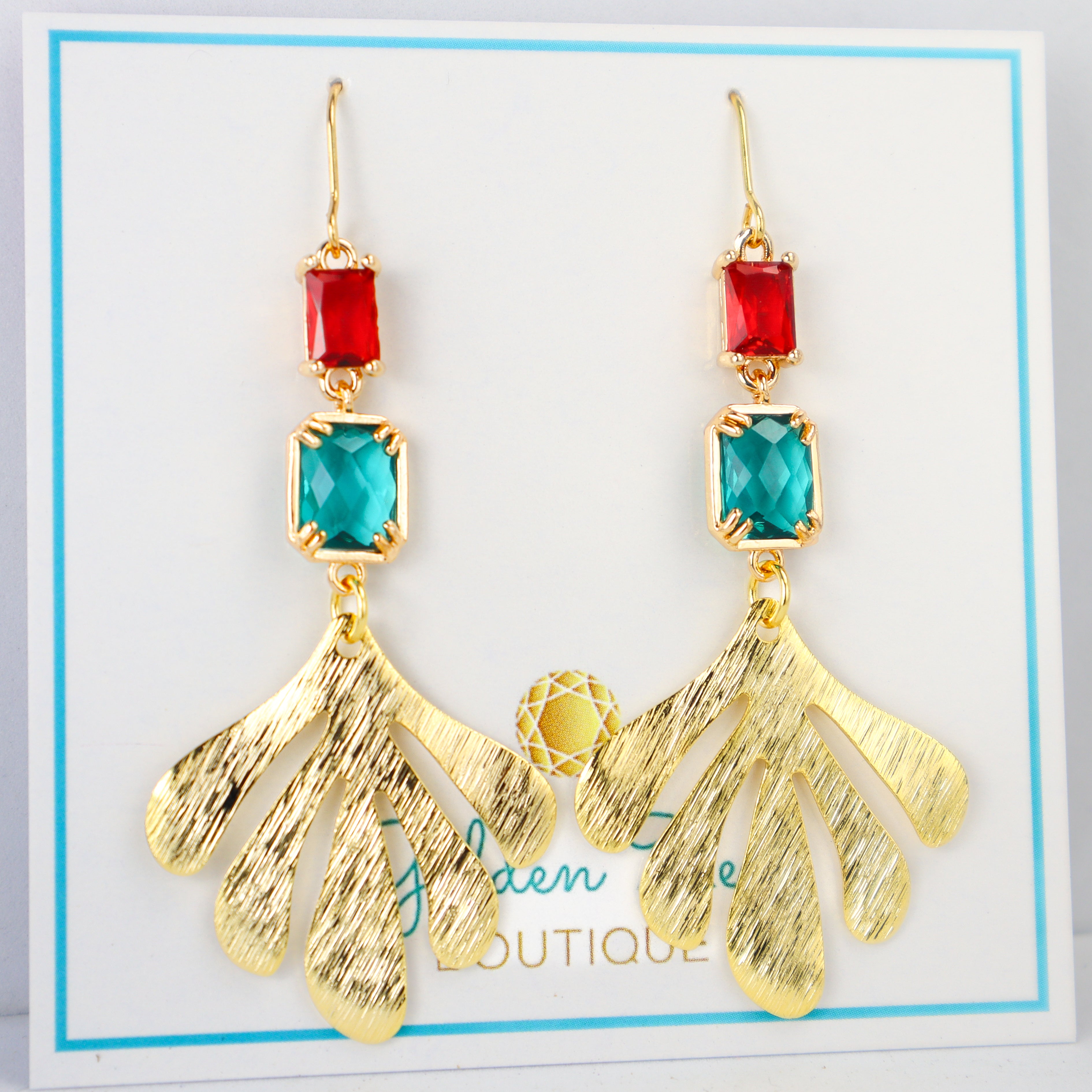 Red, Green & Gold Crystal Christmas Earrings