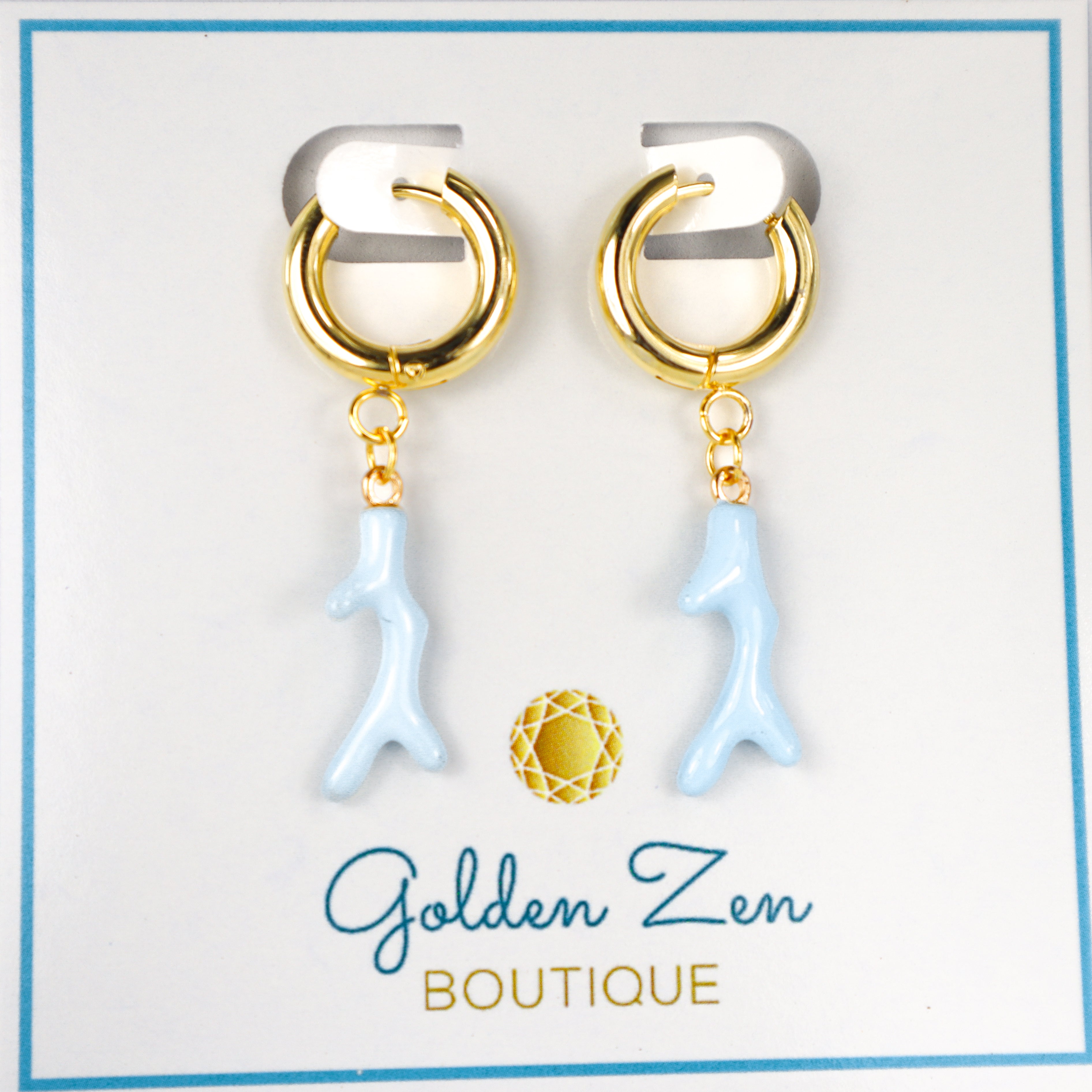 Blue Coral Mermaid Hoop Earrings