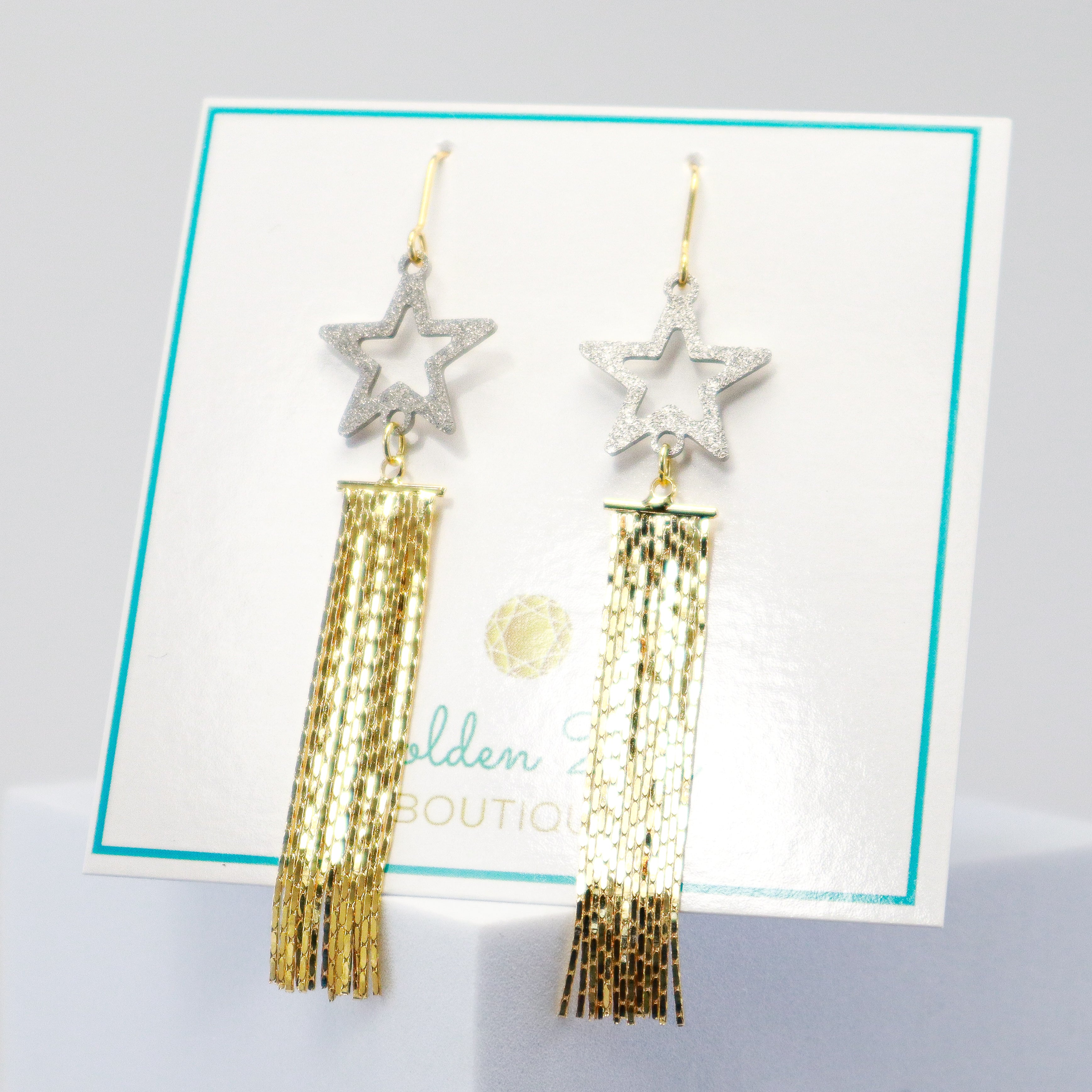 Shooting Star Silver & Gold Tassle Earrings