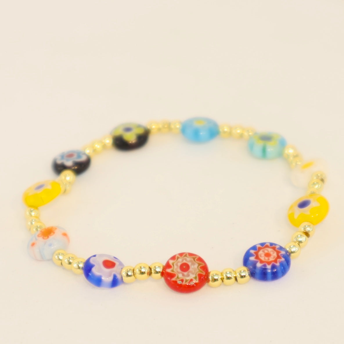 Gold & Multicolor Millefiori Beaded Bracelet