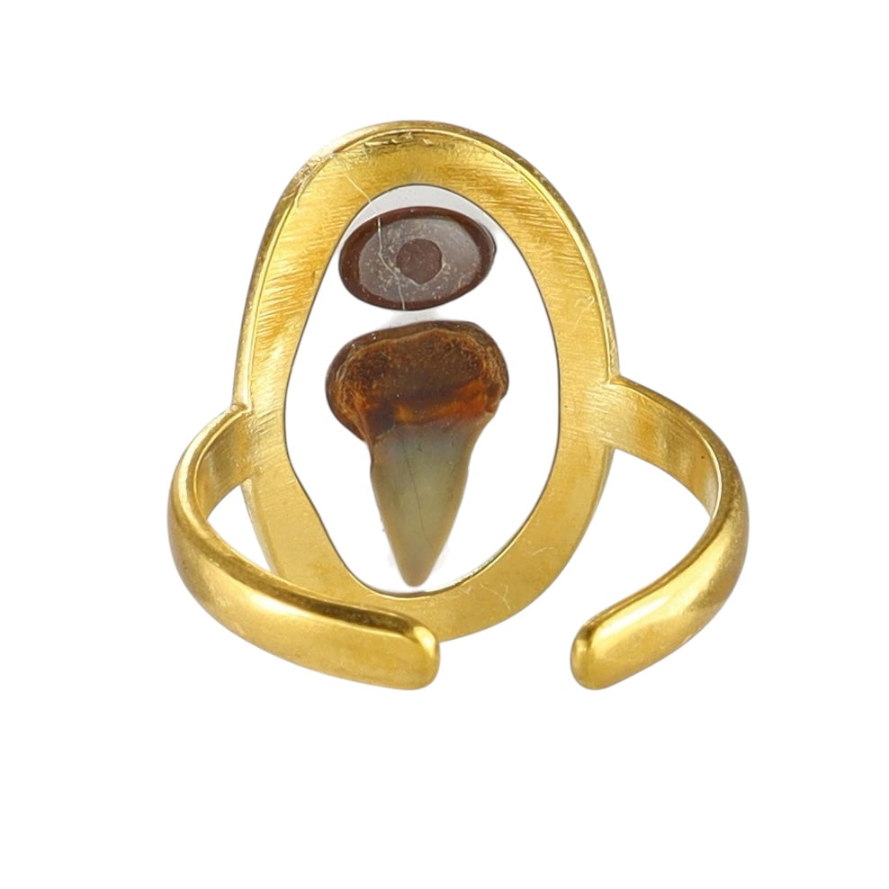 Venice Fossil Shark Tooth Ring with Genuine Ocean Opal Doublet