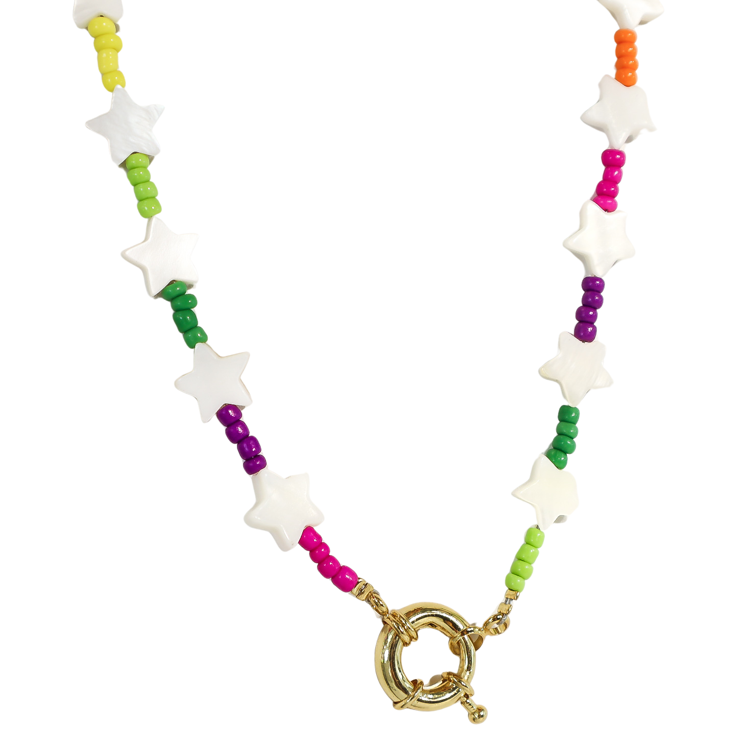 Rainbow Beaded Mother of Pearl Star Choker Necklace