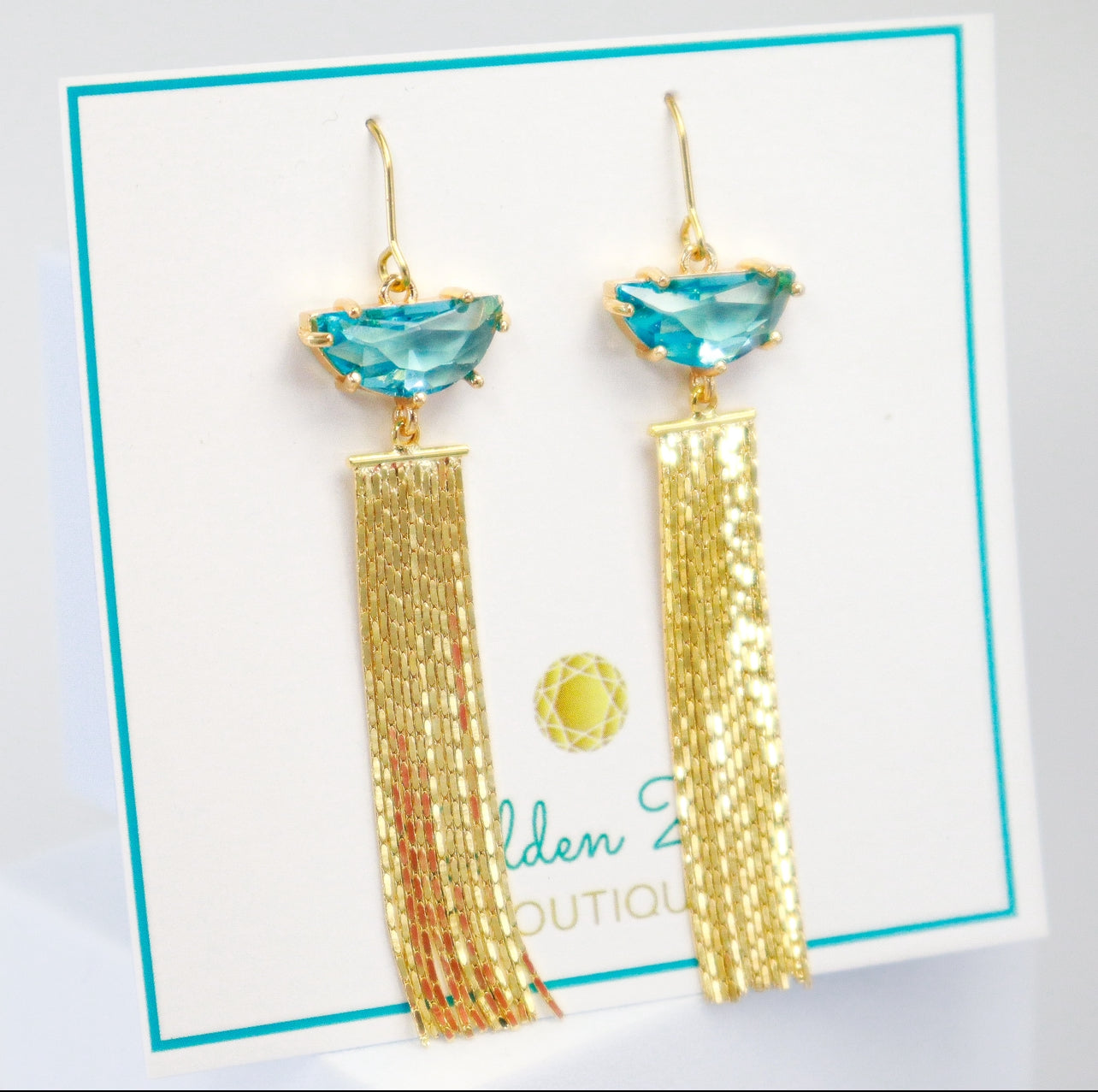 Gorgeous Gold & Blue Topaz Crystal Tassel Earrings