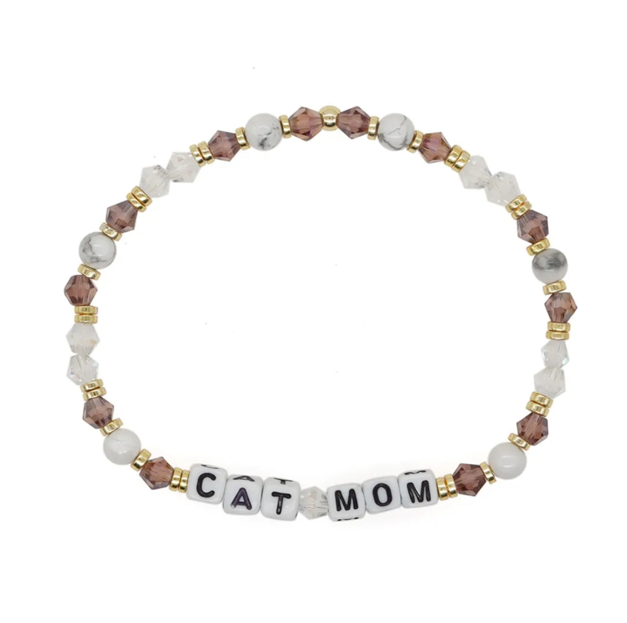 Cat Mom Purple Crystal Word Bracelet