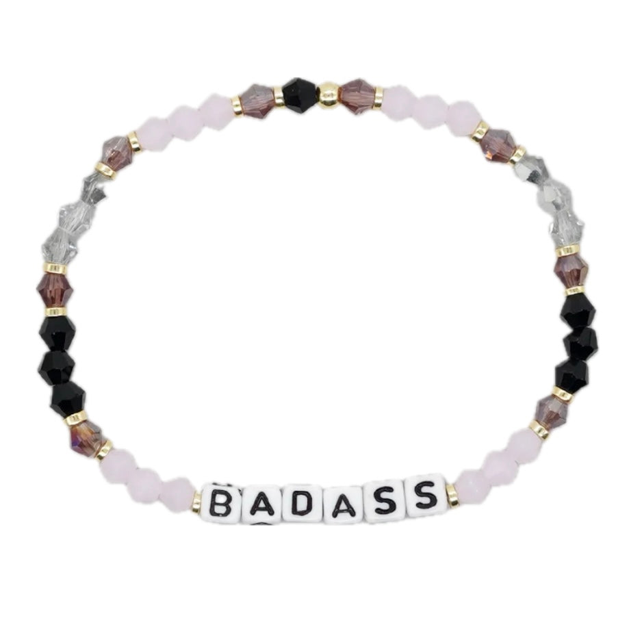 Badass Black & Pink Crystal Word Bracelet