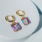 Fluorescent Purple Emerald Cut Gem Hoop Earrings