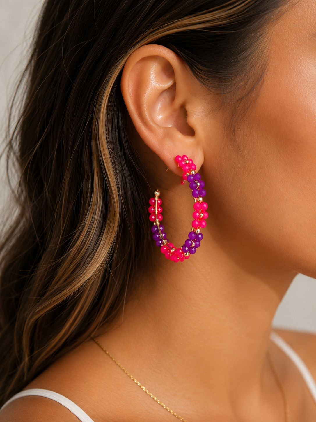 2”inch Pink Crystal Daisy Hoops