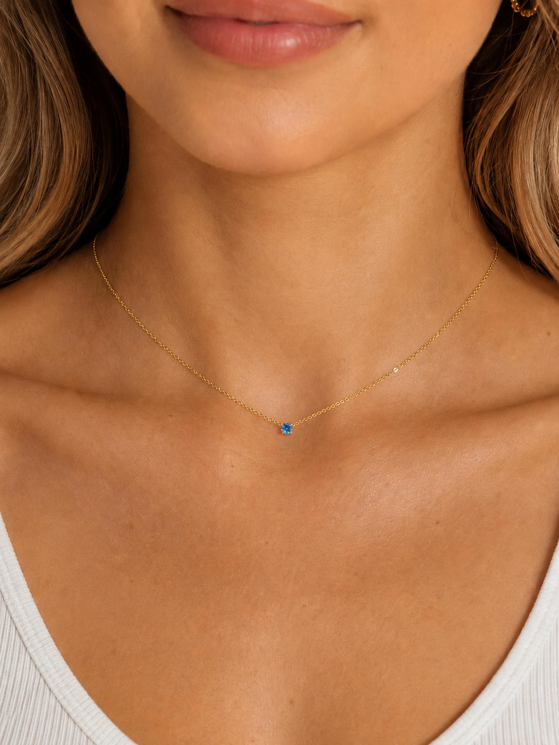 Dainty Blue Topaz December Birthstone Necklace