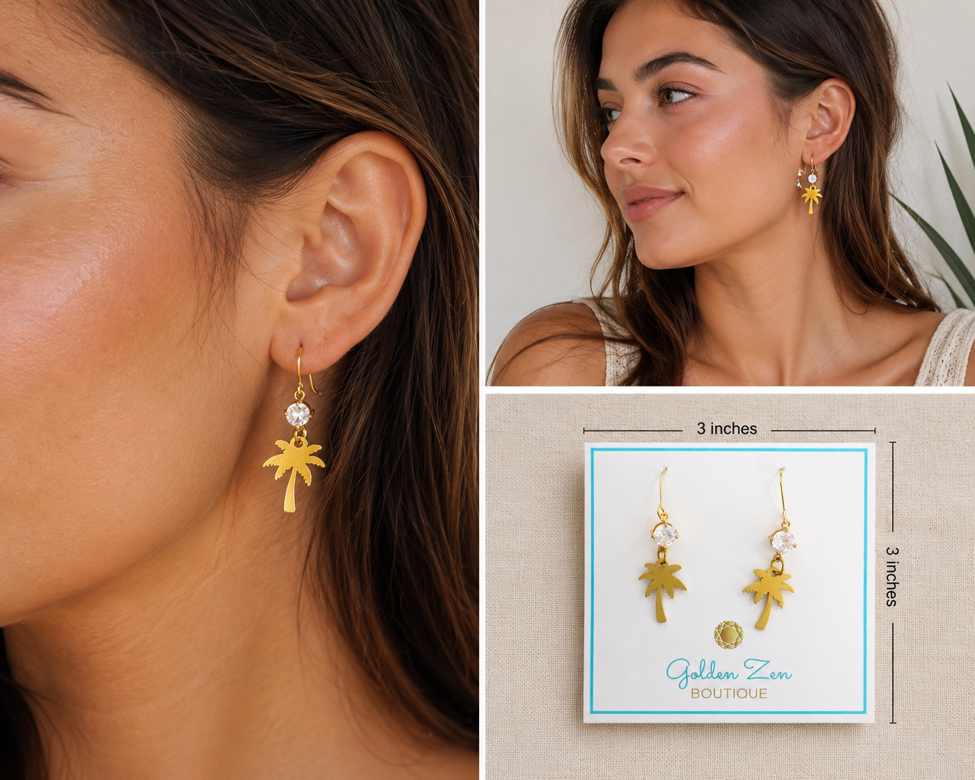 Golden Crystal Palm Springs Dangle Earrings