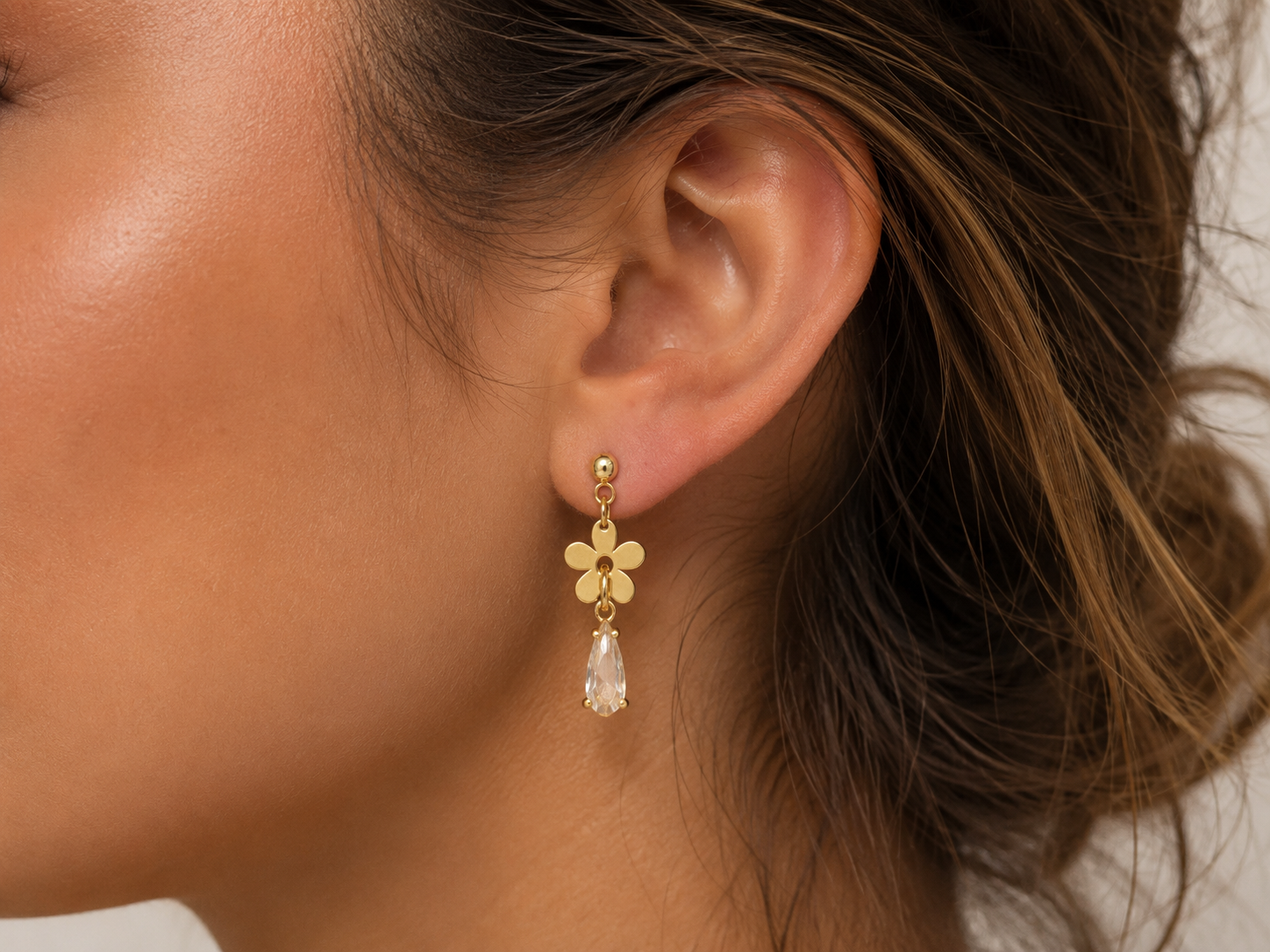 Golden Flower Child Crystal Stud Earrings