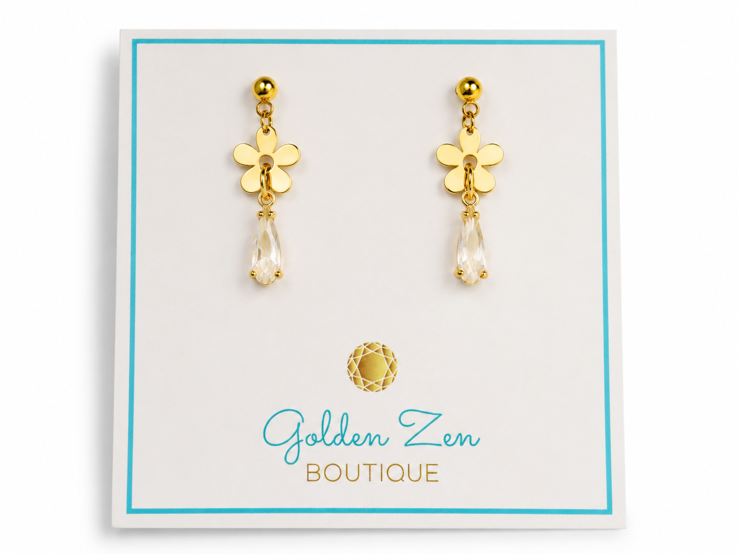 Golden Flower Child Crystal Stud Earrings