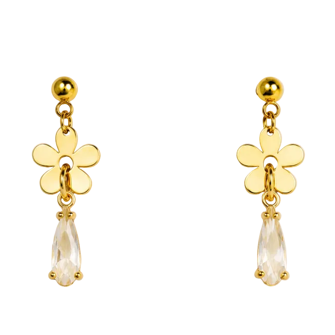 Golden Flower Child Crystal Stud Earrings