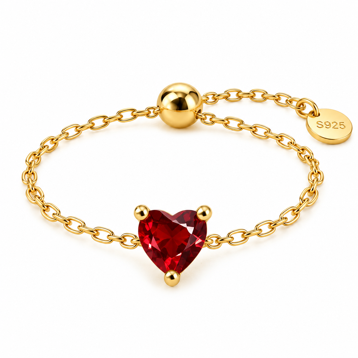 Adjustable 14k Gold over Sterling Silver Garnet Heart ring
