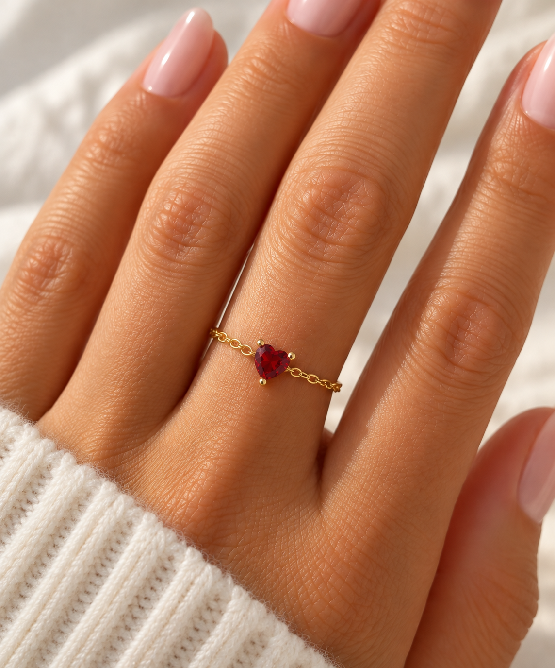 Adjustable 14k Gold over Sterling Silver Garnet Heart ring