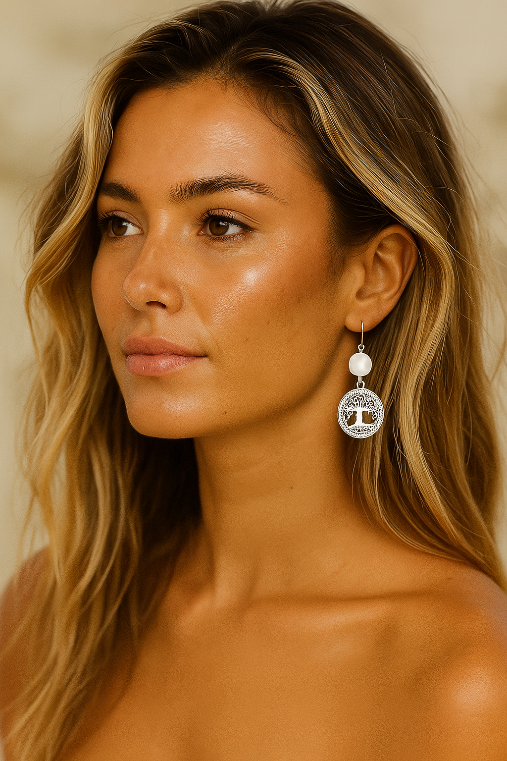 Silver Tree of Life Pearl Earrings