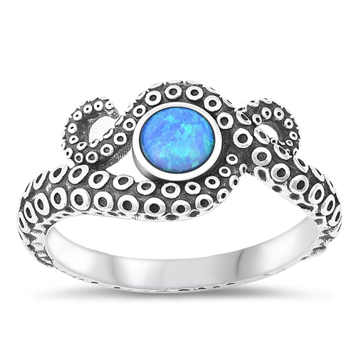 Blue Opal Octopus Sterling Silver Ring