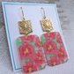 Pink & Gold Painted Flower Statement Earrinhs