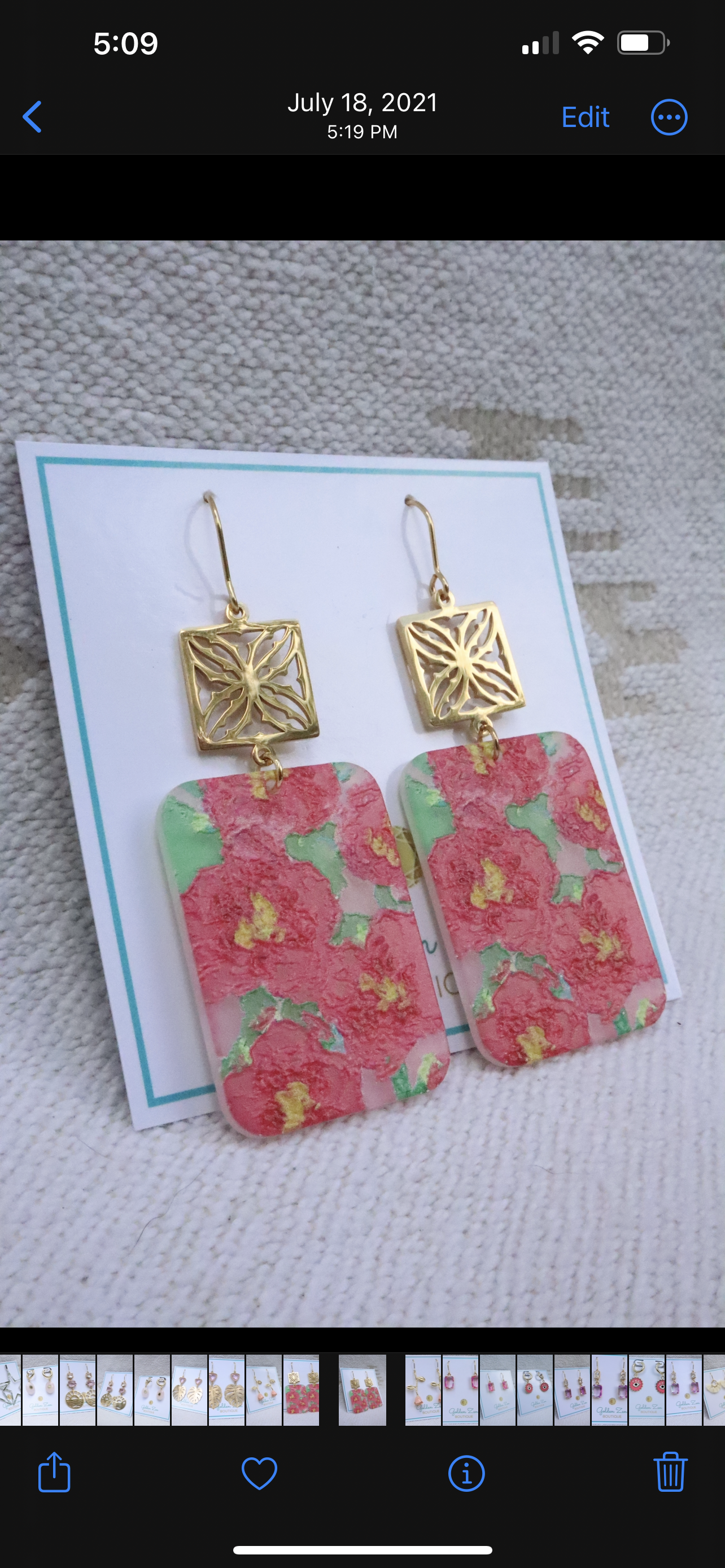 Pink & Gold Painted Flower Statement Earrinhs