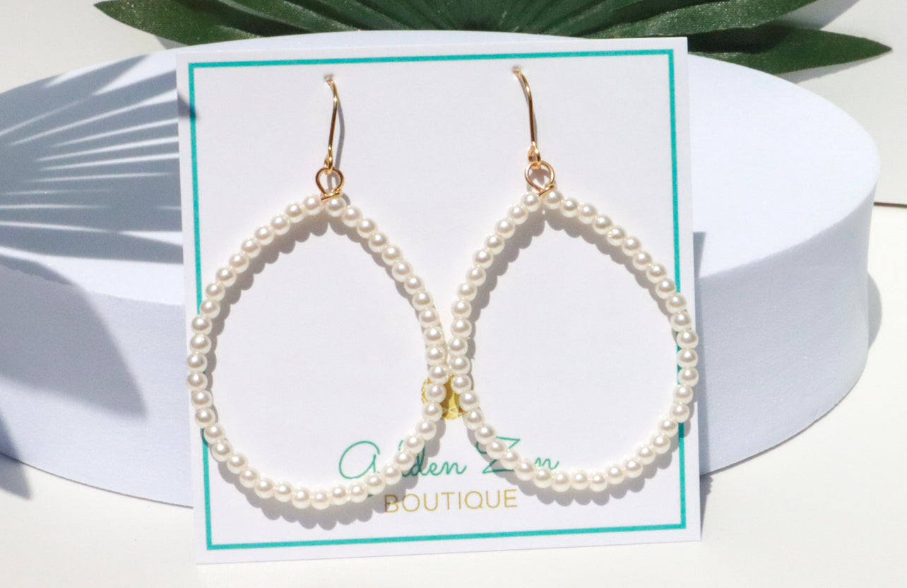 Pearl Beaded Hoop Dangle Earrings