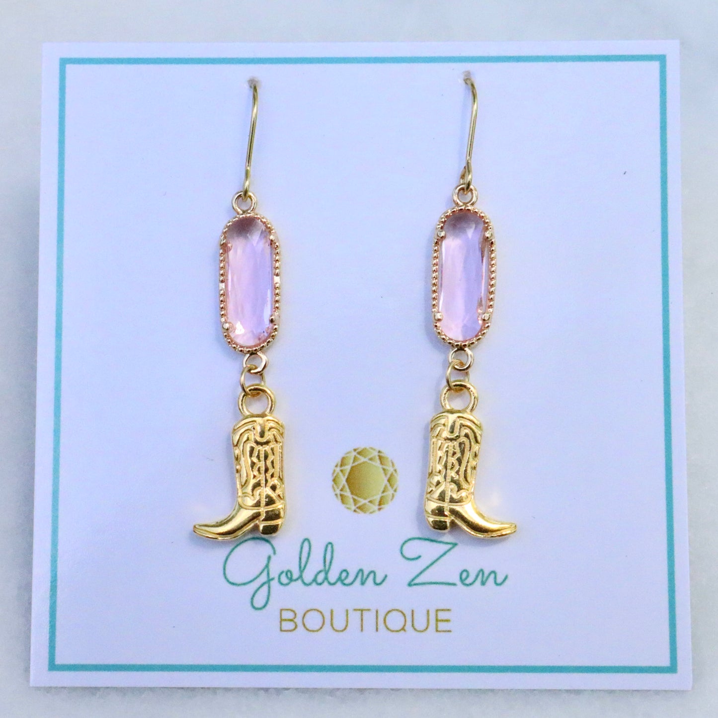 Baby Pink & Gold Cowgirl Boot Earrings