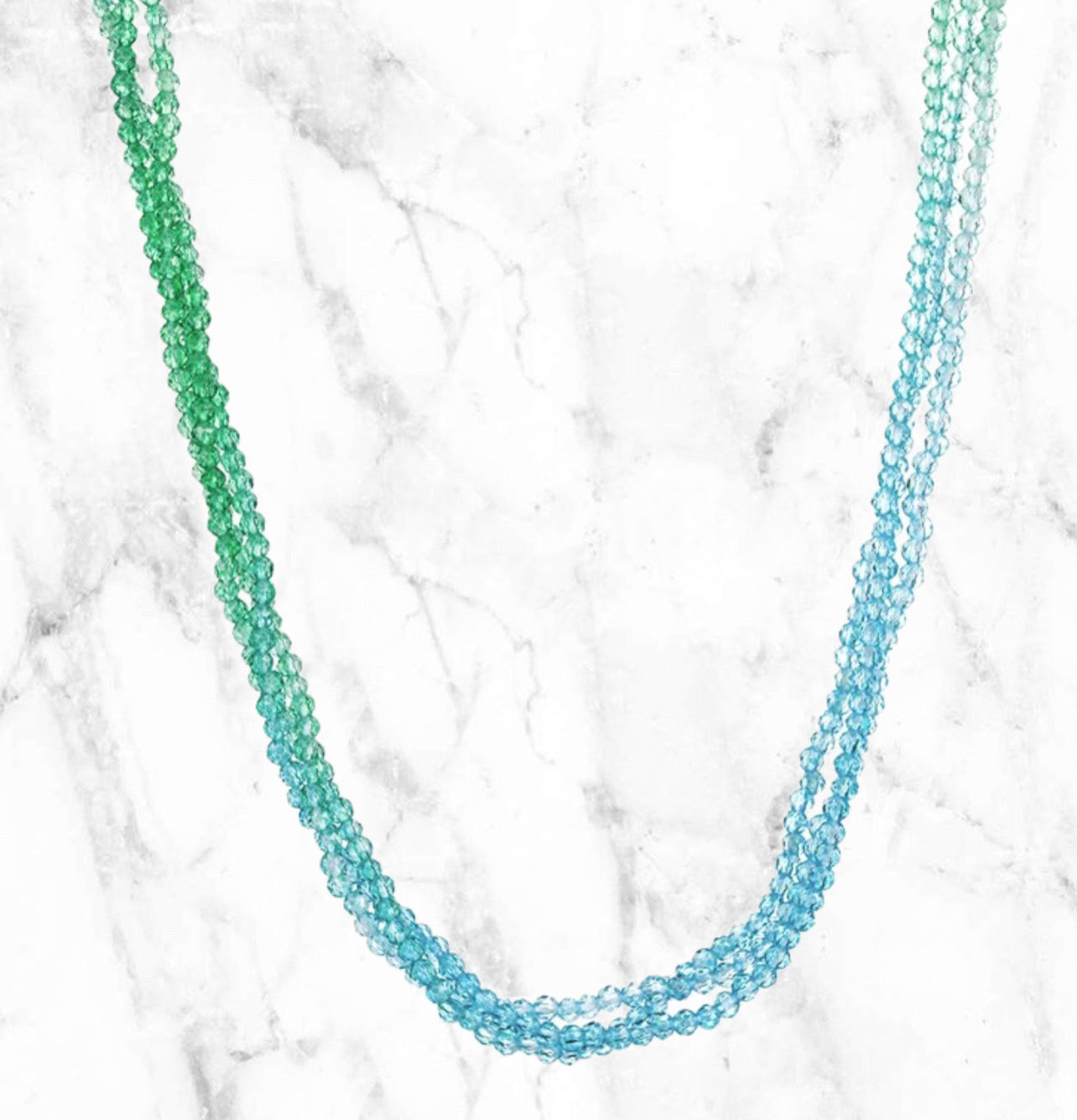 Tri Layer Blue & Green Ombre Crystal Necklace