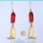Ruby Red & Gold Cowgirl Boot Earrings
