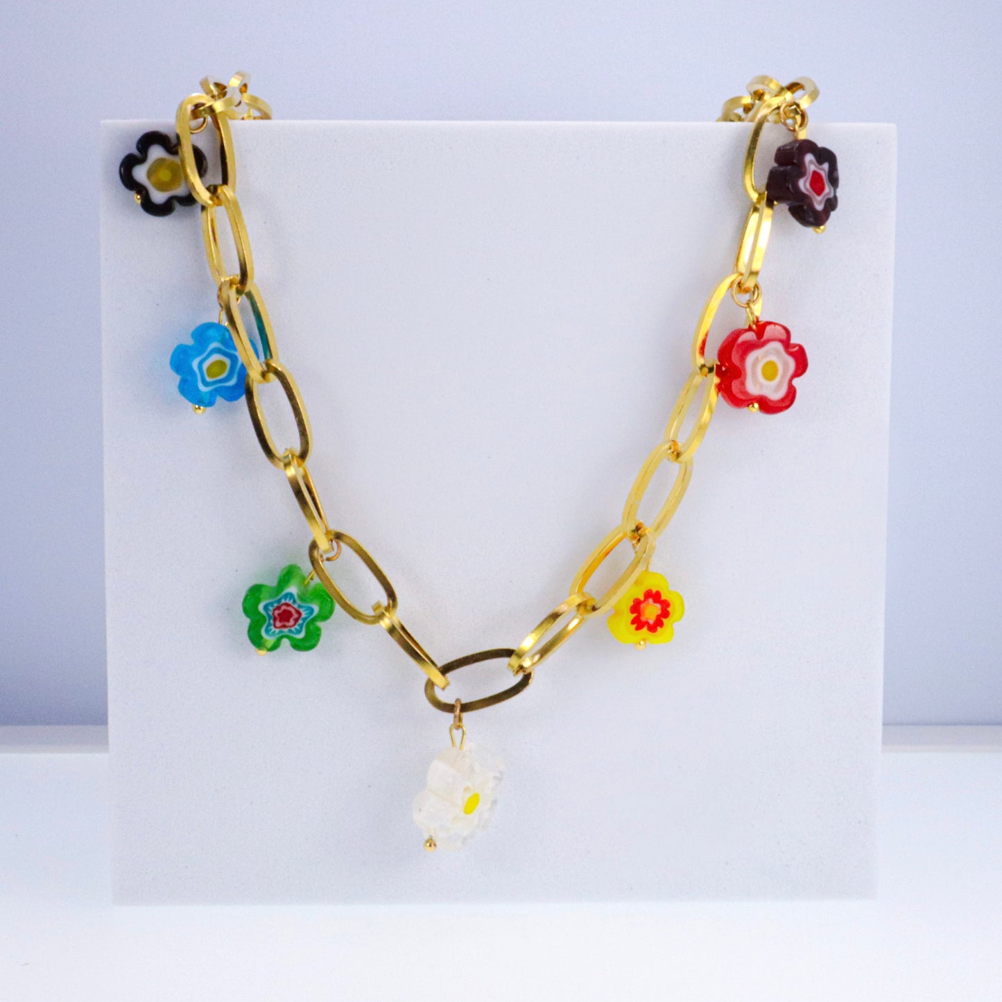 Multicolor Millefiori Flower Charm Necklace