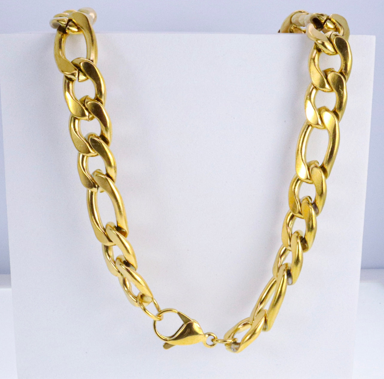 Large Gold Figaro Chain Statement Necklace