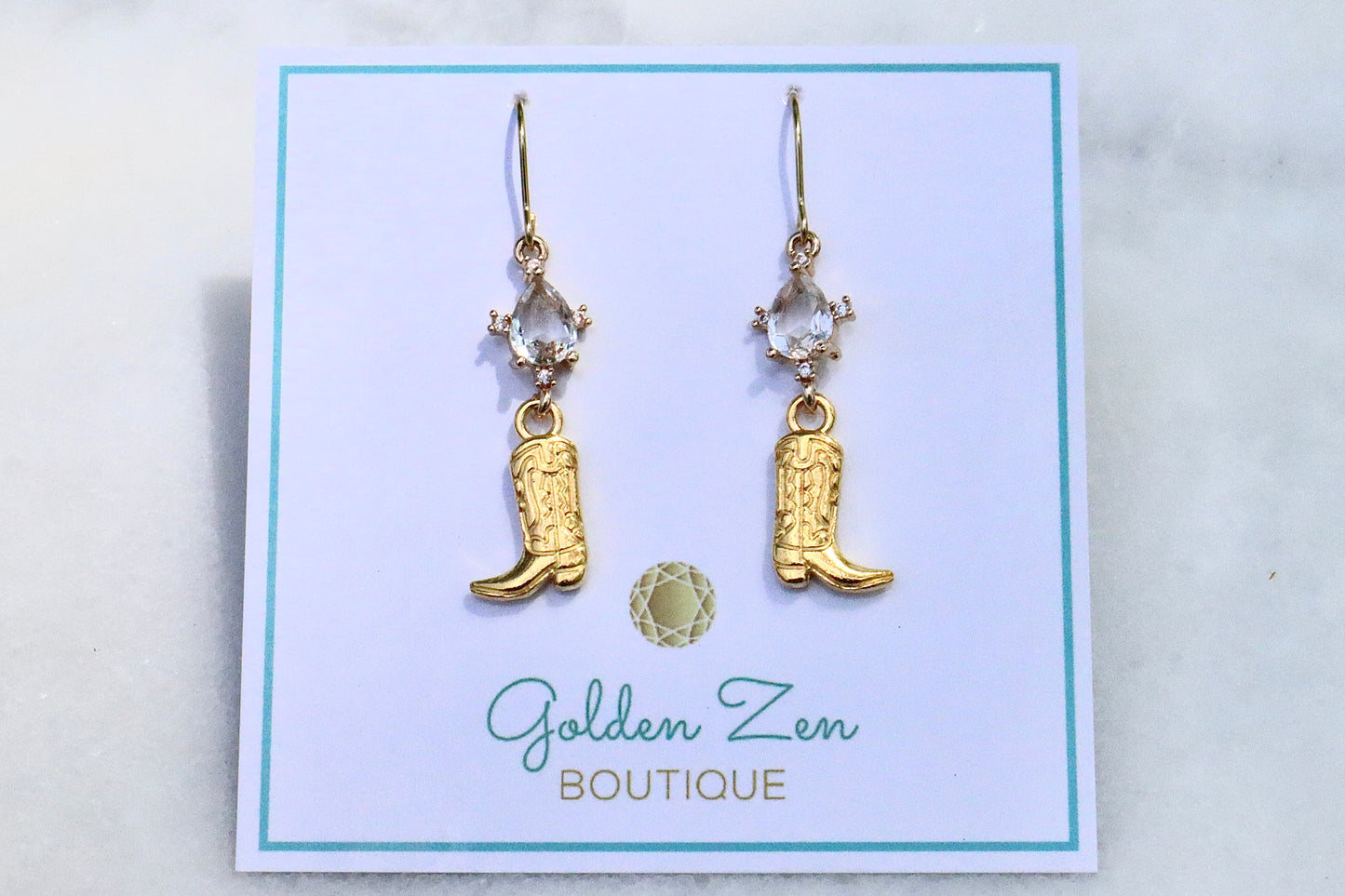 Elegant Diamond & Gold Cowgirl Boot Earrings