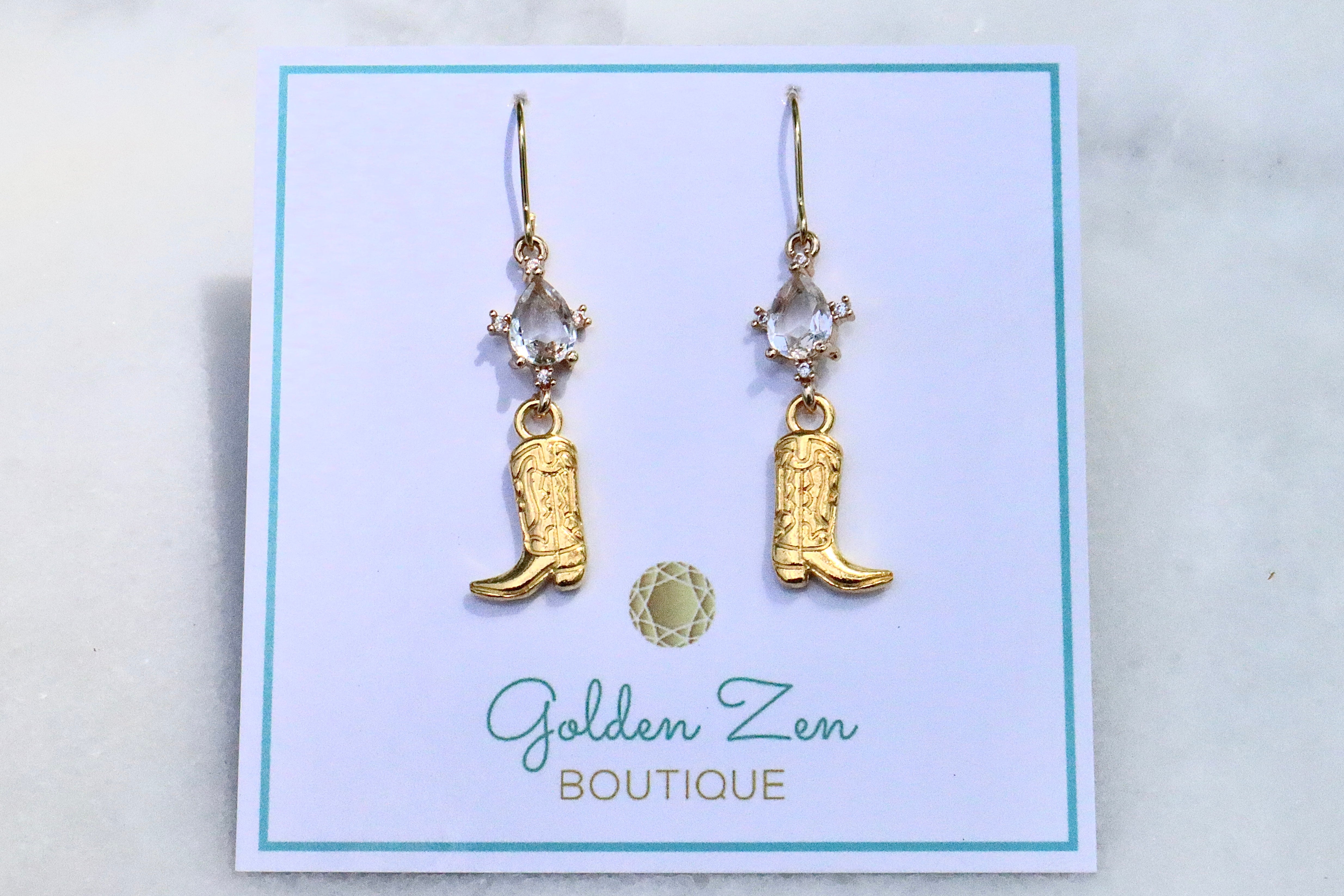 Elegant Diamond & Gold Cowgirl Boot Earrings
