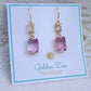 Fluorescent Pink Crystal Emerald Cut Gem Earrings