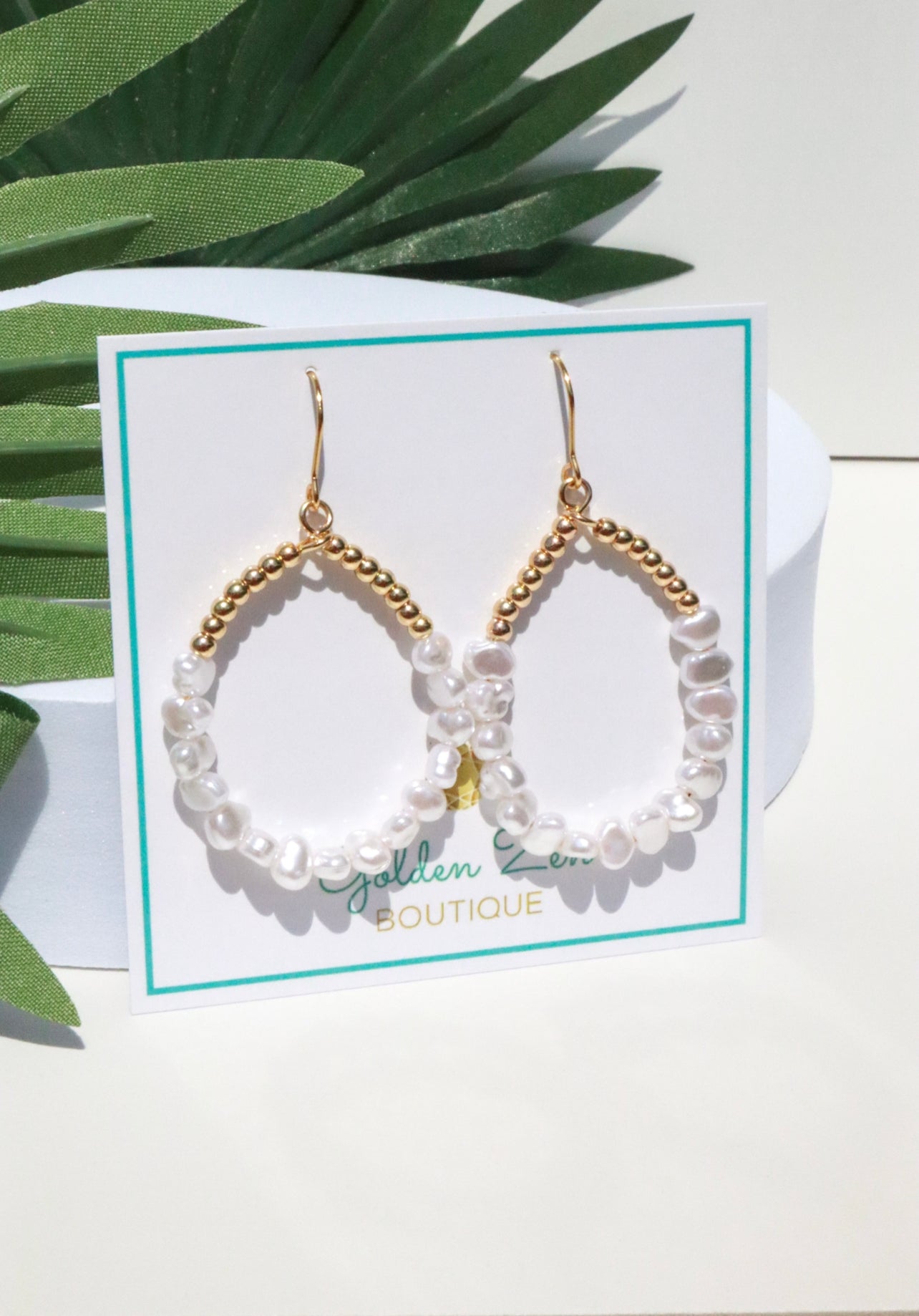 Cape Cod Pearl & Gold Beaded Hoop Dangle Earrings