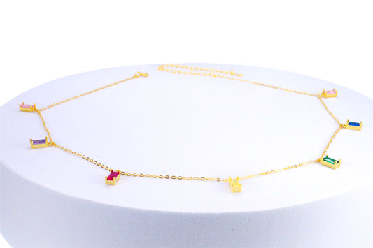 14k Gold over Sterling Silver Multicolor Baguette Necklace