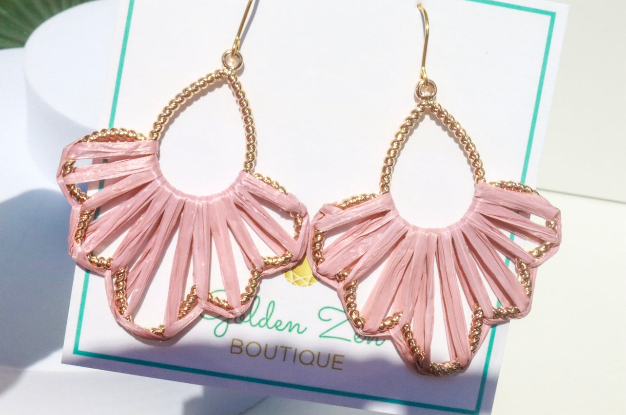 Sanibel Sunset Mauve Pink Raffia Wrapped Earrings