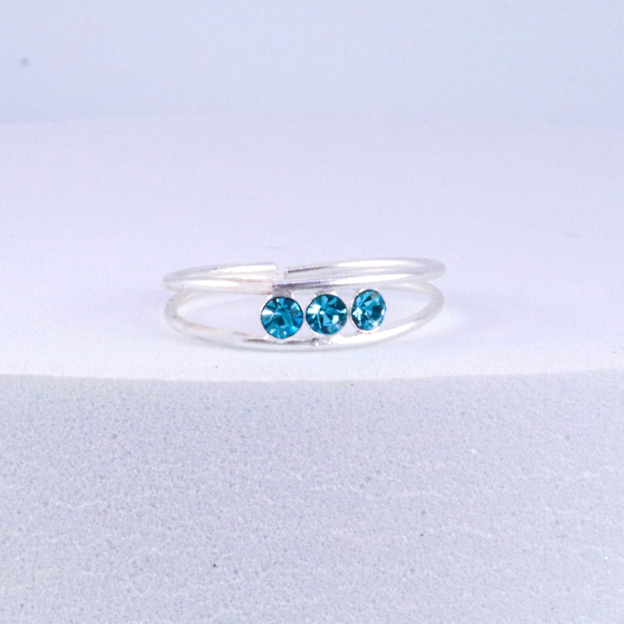 Aqua Blue Crystal Sterling Silver Toe Ring