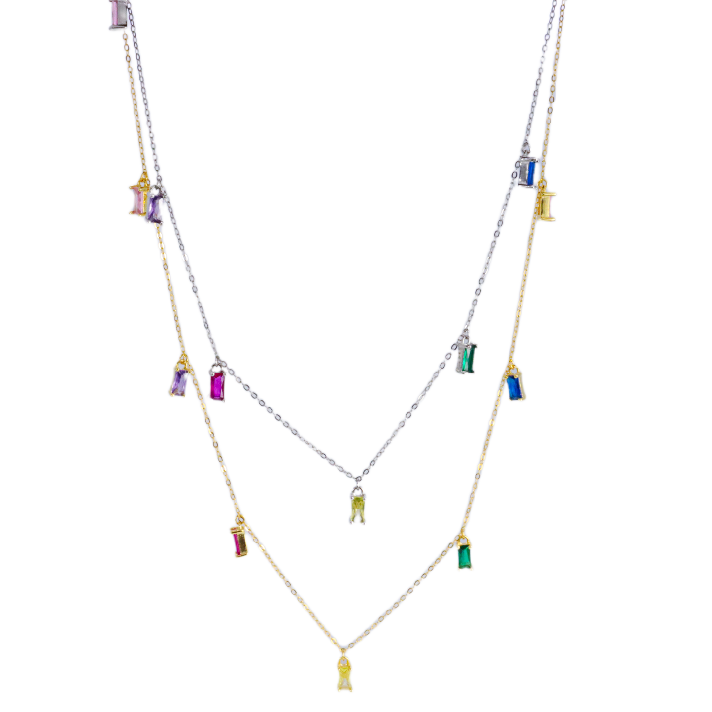 Sterling Silver Multicolor Baguette Necklace
