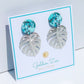 Tropical Turquoise Clay & Silver Palm Leaf Earrings