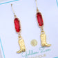 Ruby Red & Gold Cowgirl Boot Earrings