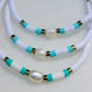 Adjustable White, Teal & Gold Clay Bracelet