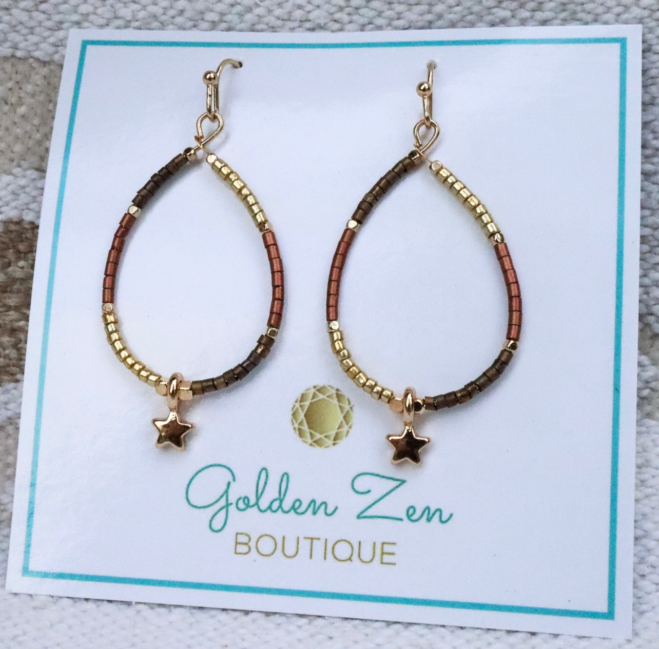 Gold, Auburn & Brown Seed Bead Star earrings
