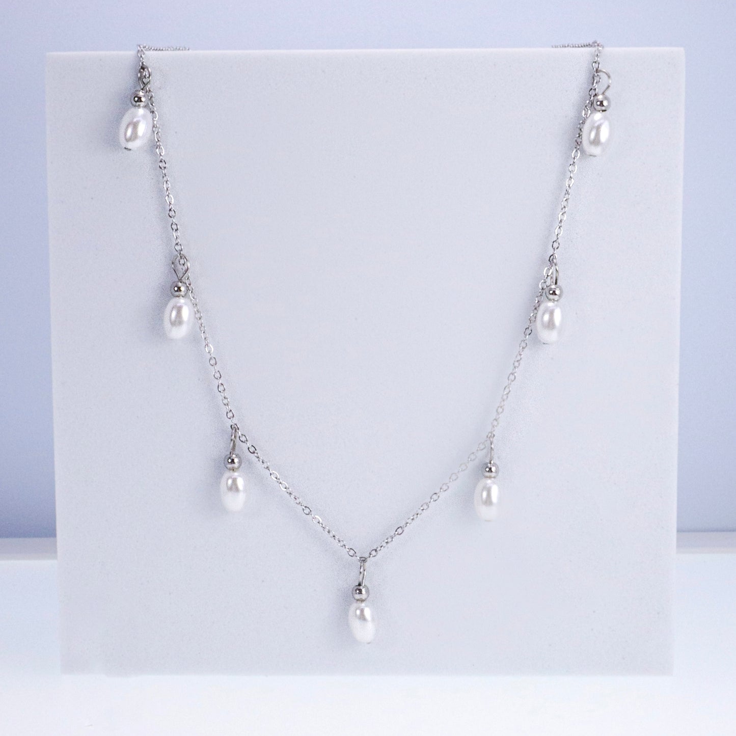 Pearl Dangle Silver Stainless Steel Necklace