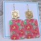 Pink & Gold Painted Flower Statement Earrinhs